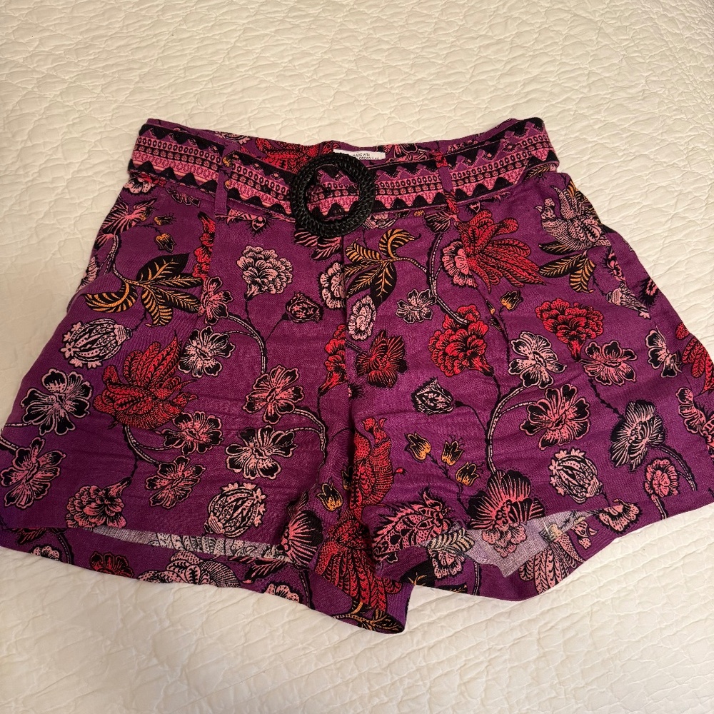 Nicole Miller Linen Paisley Shorts with Belt